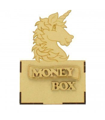 Laser Cut Small Money Box - Etched Unicorn Head Design